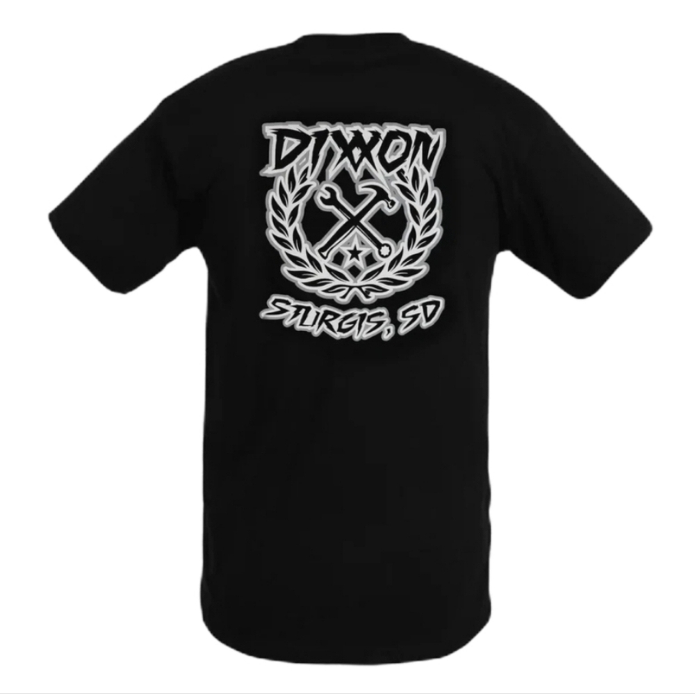 Genuine Dixxon Flannel Co Sturgis SD T-Shirt Black Gray Sketchy Crest XL NWT USA